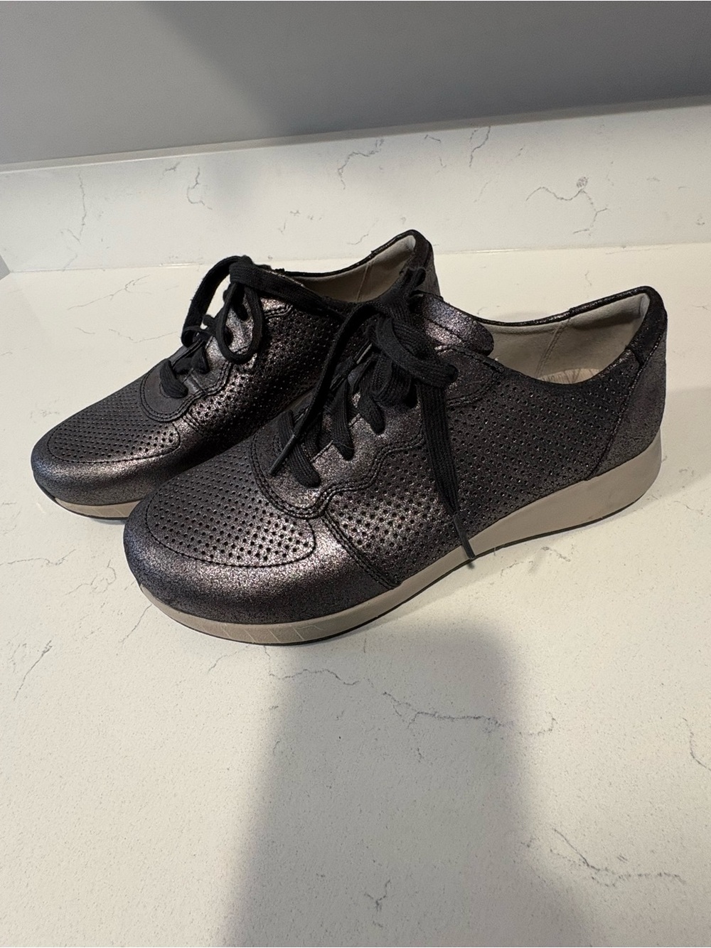 Dansko Comfort Lace-Up Women's Metallic Charcoal Sneakers